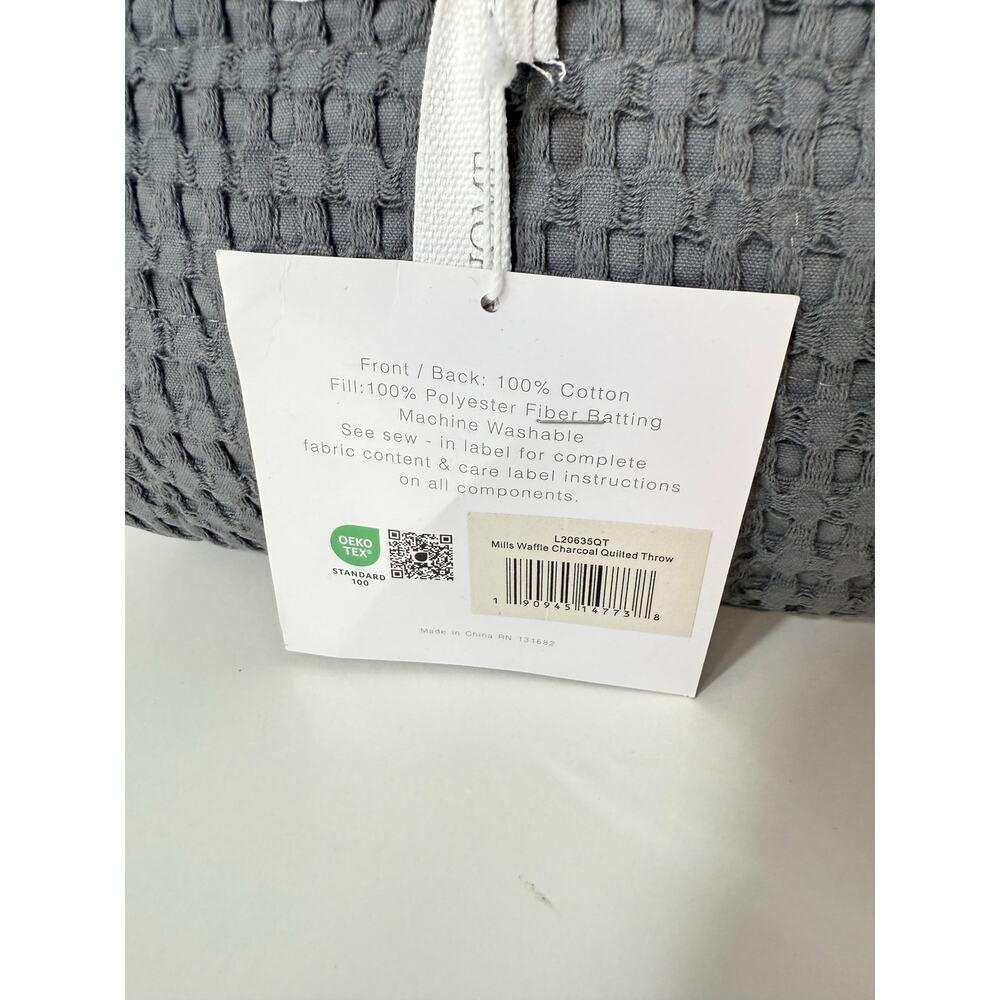 Levtex Home Mills Throw Blanket 50x60 Charcoal Gray Timeless Collection NWT - Picture 5 of 6